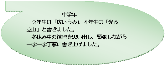 �t���[�`���[�g : �����A�N�Z�X�L��: ���w�N
�R�N���́u�L�����݁v�A4�N���́u����
���R�v�Ə����܂����B
�@�~�x�ݒ��̗��K���v���o���A�ْ����Ȃ���
�ꎚ�ꎚ���J�ɏ����グ�܂����B
