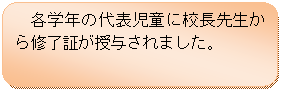 �p�ێl�p�`: �e�w�N�̑�\�����ɍZ���搶����C���؂����^����܂����B